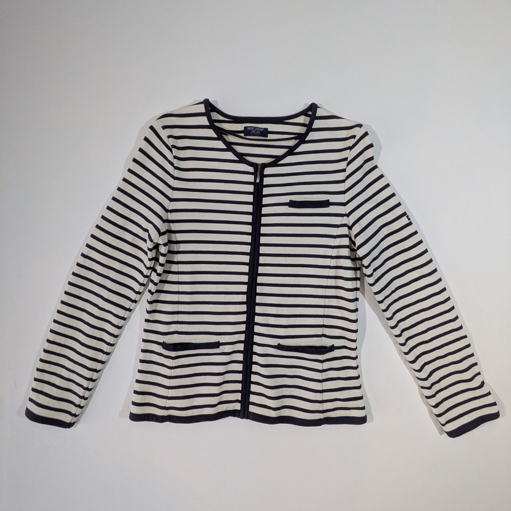 Saint James Atelier Navy Off White Striped Cardigan Zip Up Cotton Zip Up Size 12 - Picture 5 of 15
